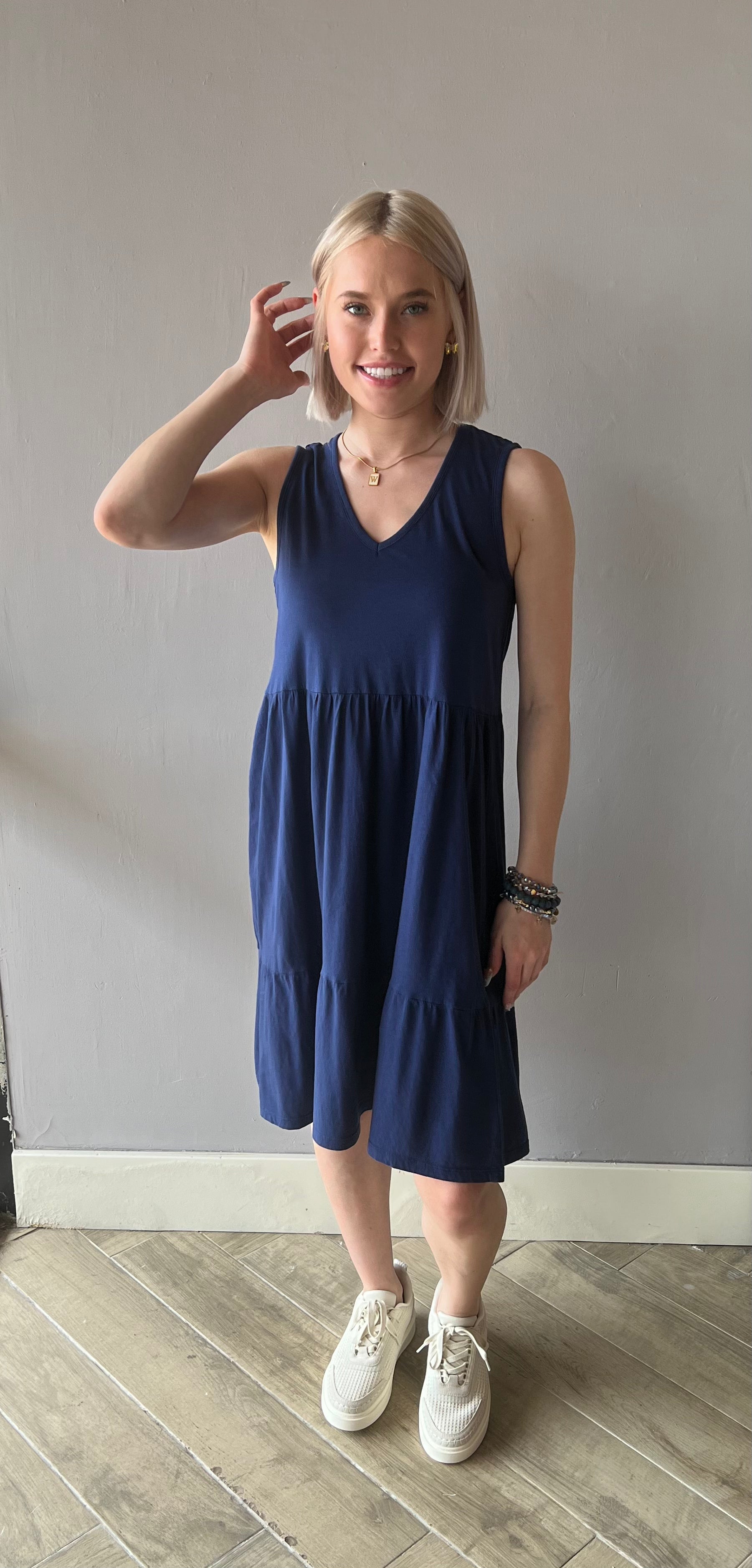 BOBI V-Neck HONOR Tiered LightWeightJersey Dress