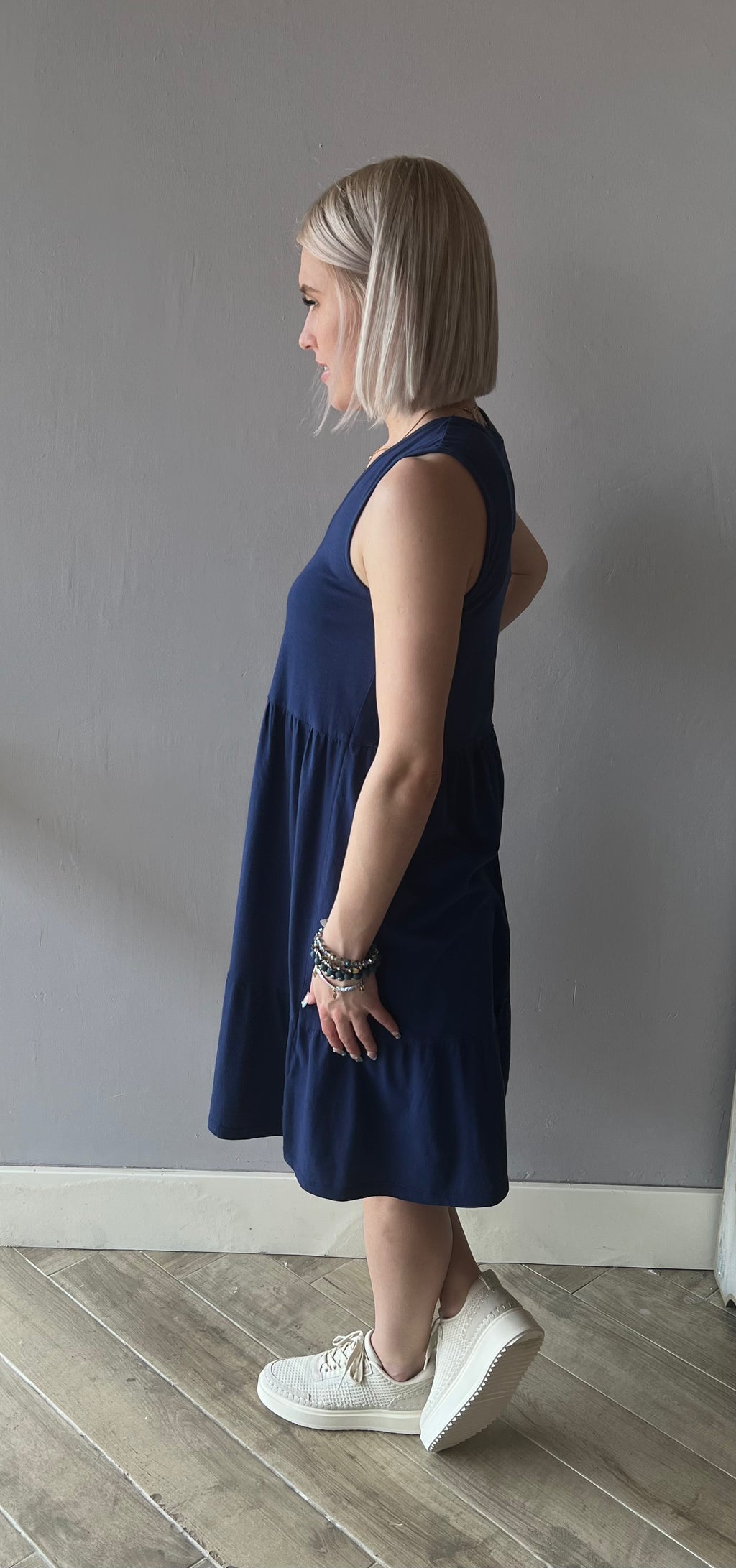 BOBI V-Neck HONOR Tiered LightWeightJersey Dress