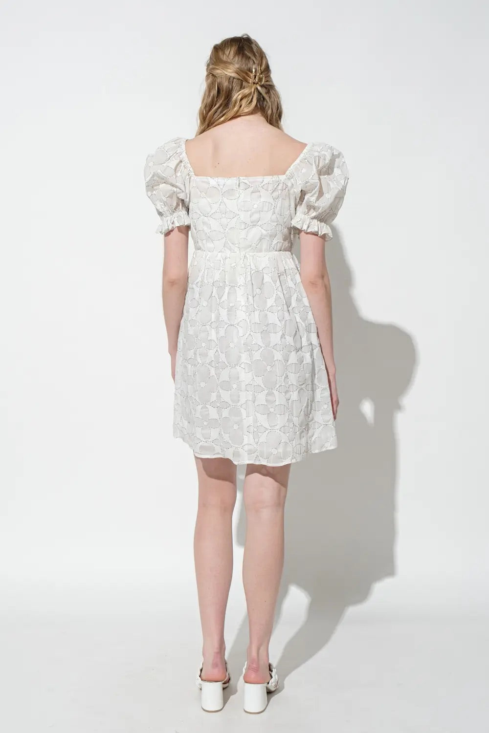 GRACIOUS Floral Square~Neck Puff~Sleeve Dress