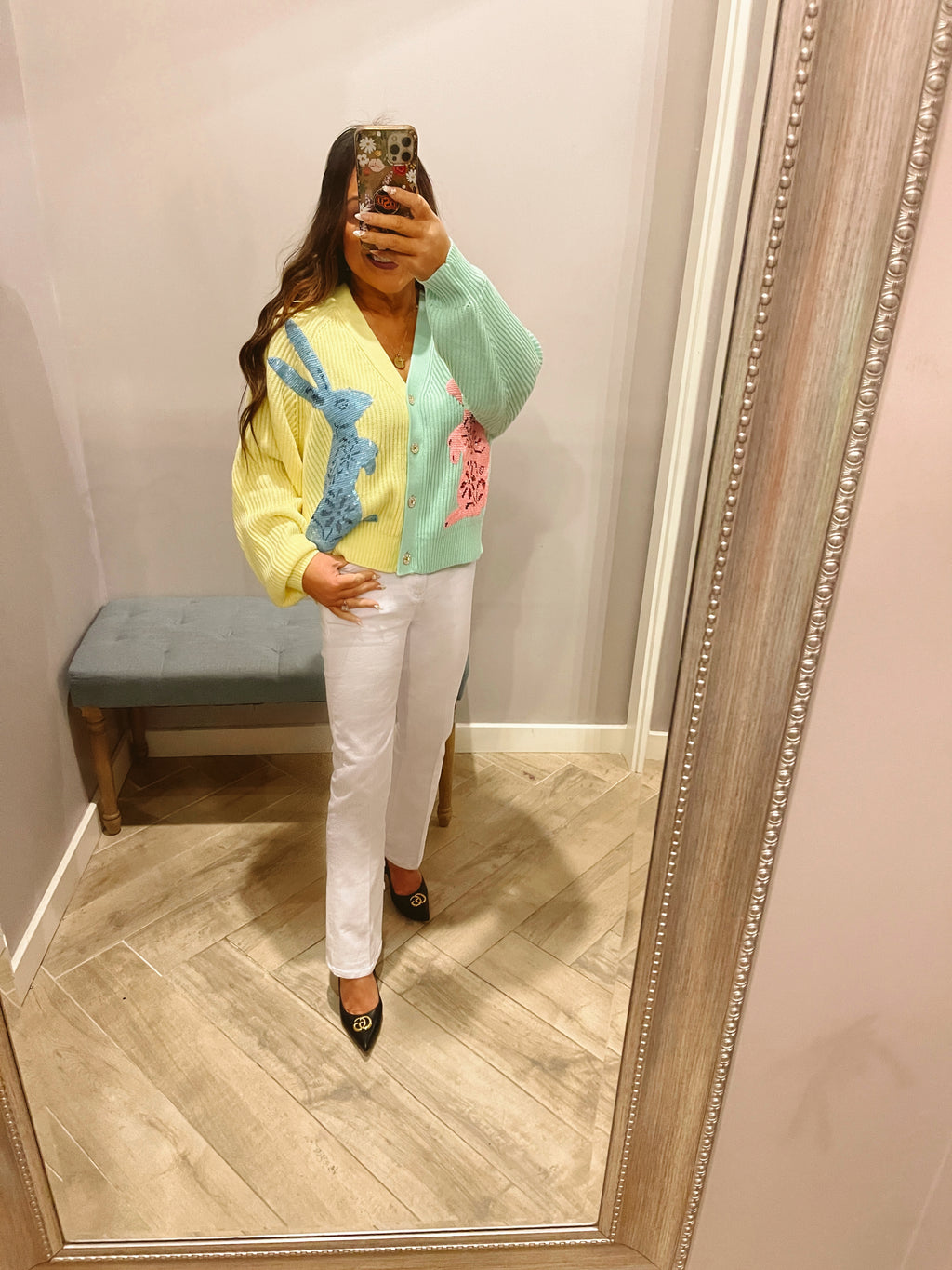 QUEEN OF SPARKLES Colorblock BUNNY Cardigan Top