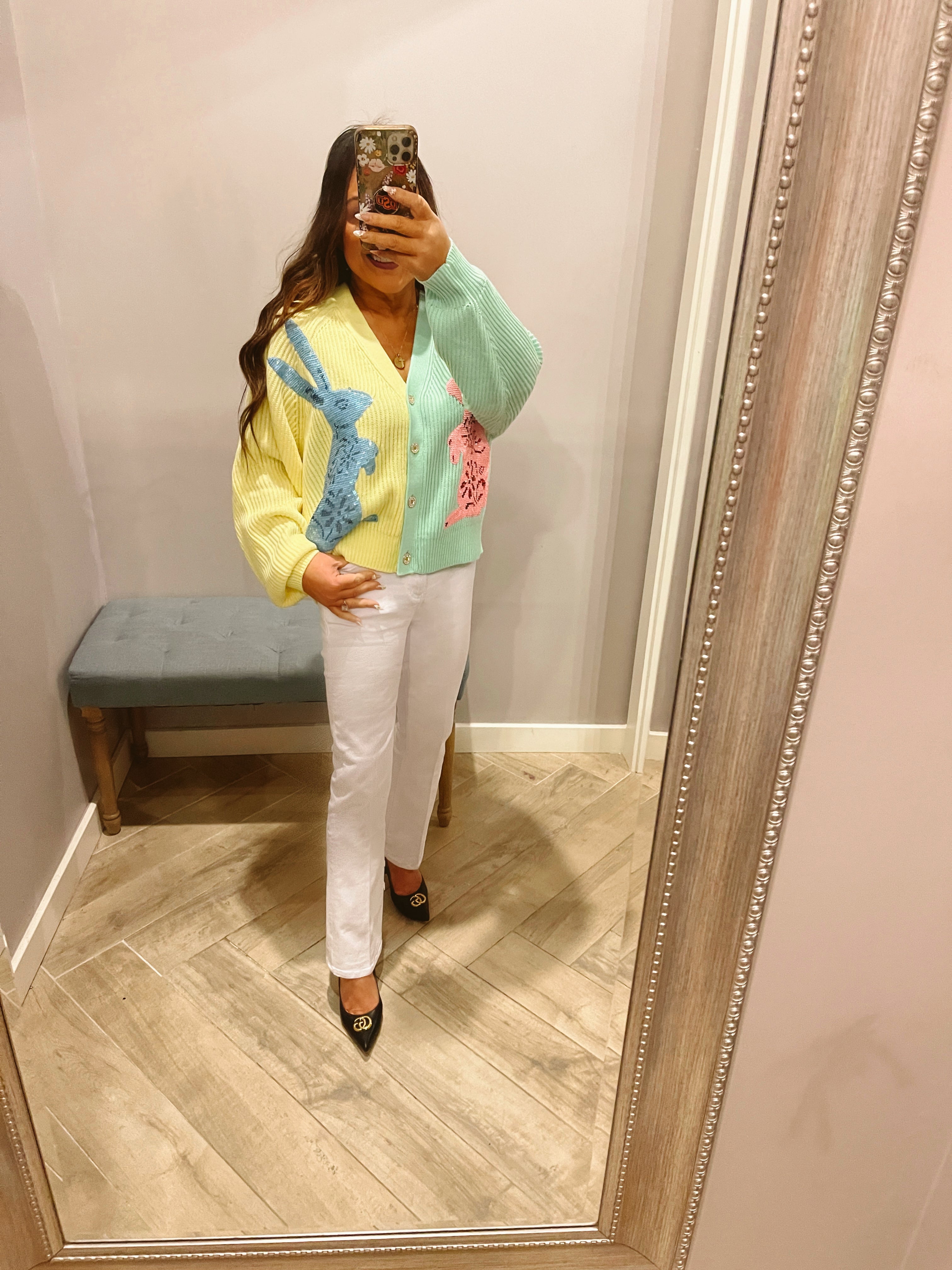 QUEEN OF SPARKLES Colorblock BUNNY Cardigan Top