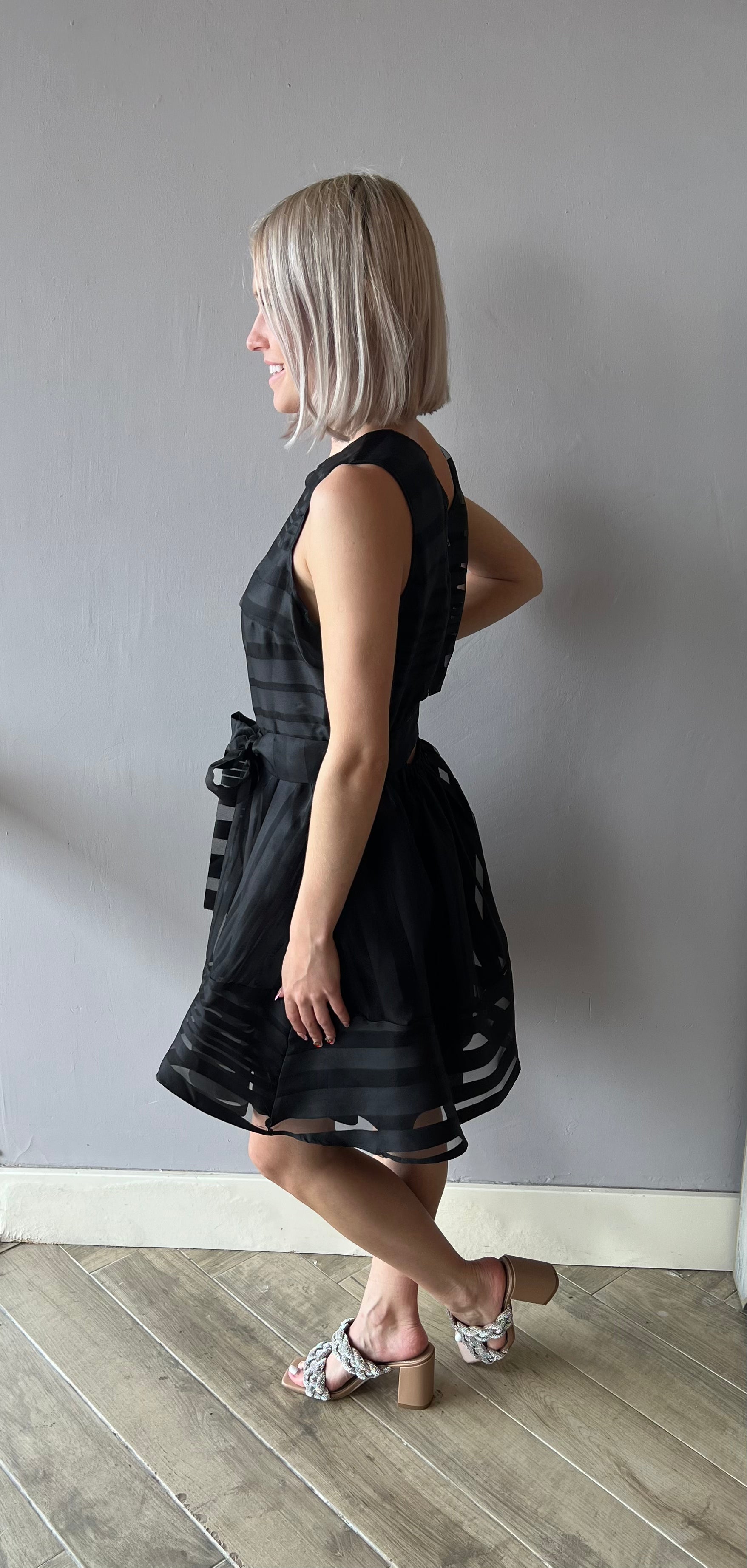 TRYST Stripe Organza TieWaist Dress