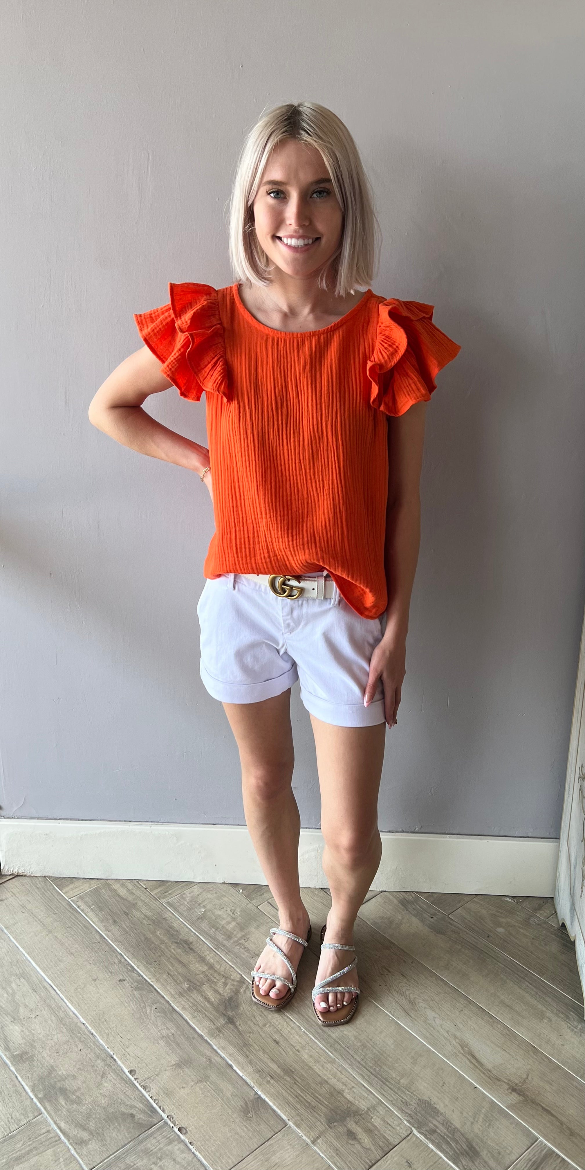 ESSENTIAL Gauze FlutterSleeve Top