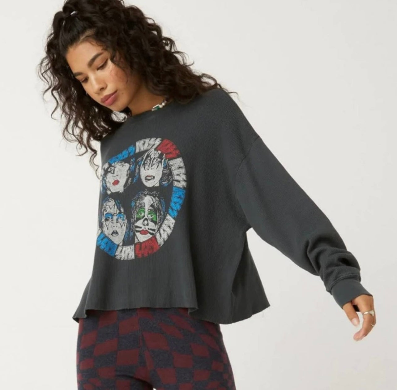 DAYDREAMER Thermal KISS DYNASTY Oversize LongSleeve Cropped Tee