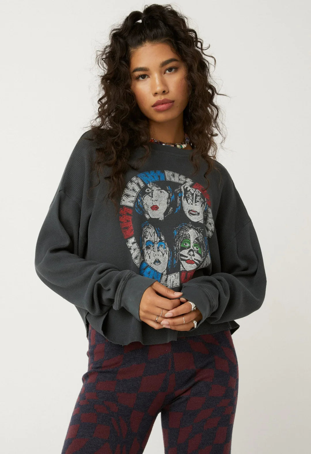 DAYDREAMER Thermal KISS DYNASTY Oversize LongSleeve Cropped Tee