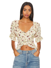 FREE PEOPLE Floral FAVORITE GIRL V-Neck Top