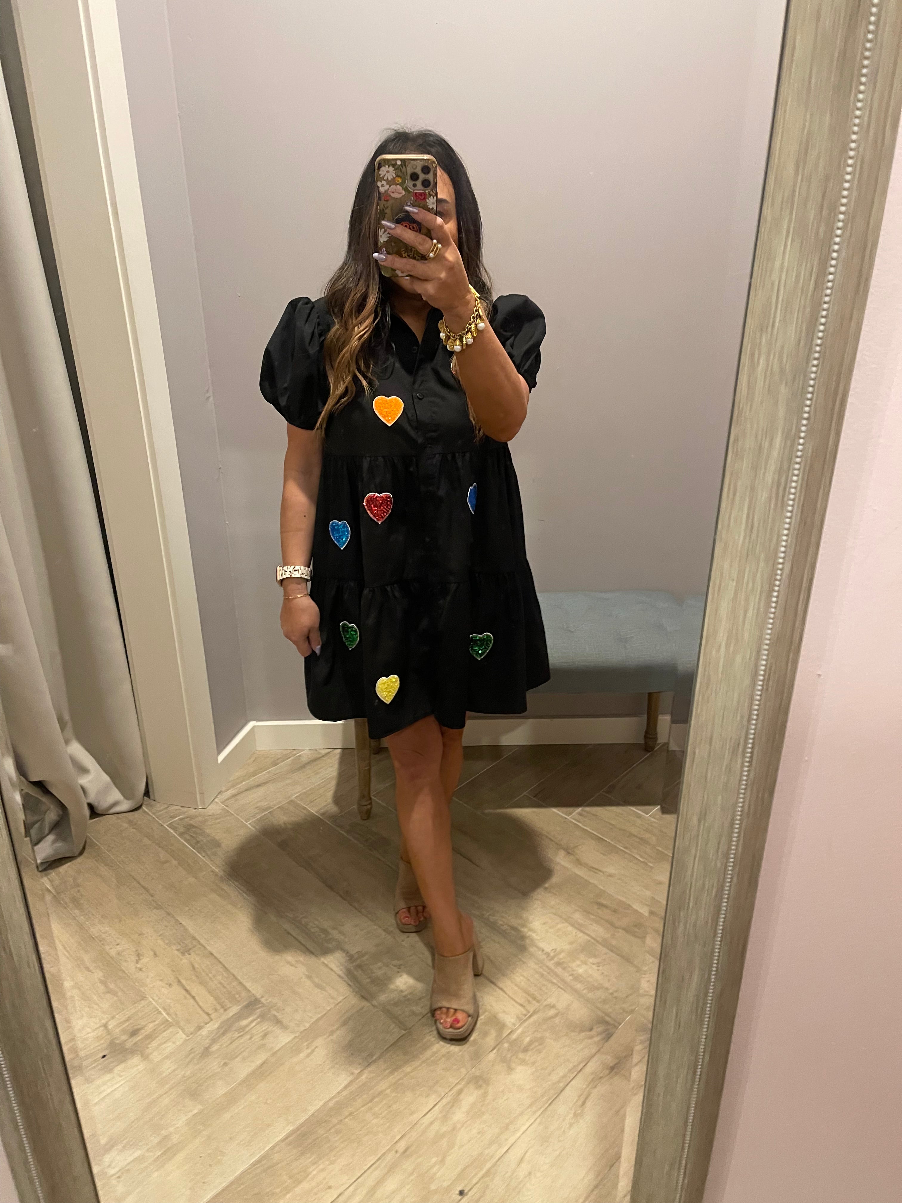 QUEEN OF HEARTS Short~Sleeve Sequin Heart Dress