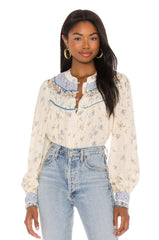 FREE PEOPLE Floral PALOMA ButtonDown Pleated Yoke Top