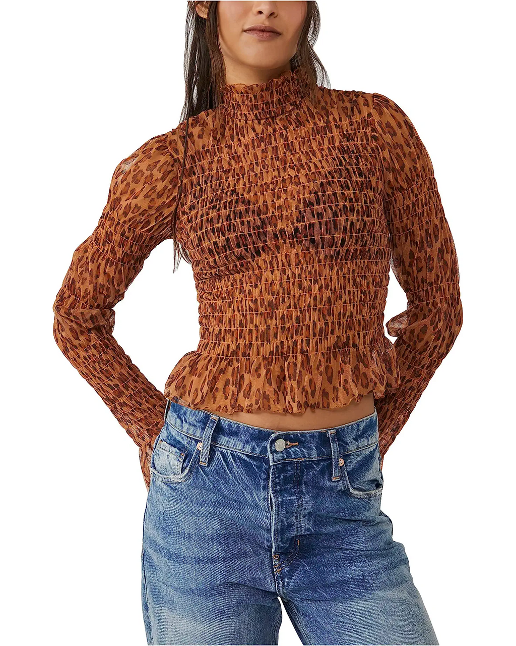 FREE PEOPLE Smocked  HELLO THERE Mesh Top