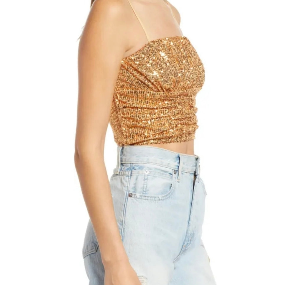 FREE PEOPLE Sequin TA DA Convertible/Strapless Top