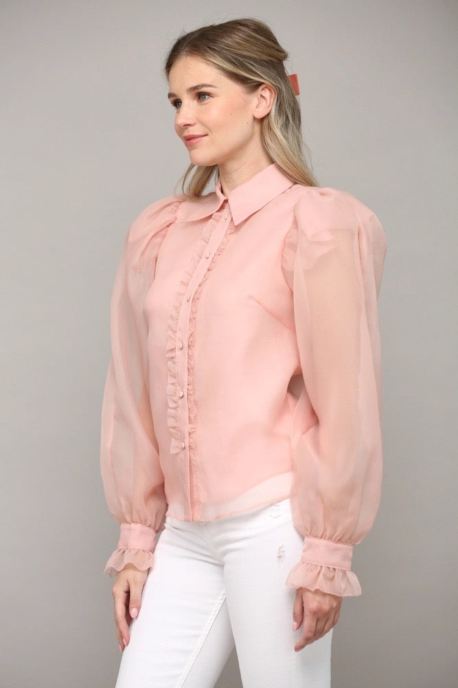 BROOK Frill Placket PuffSleeve Top