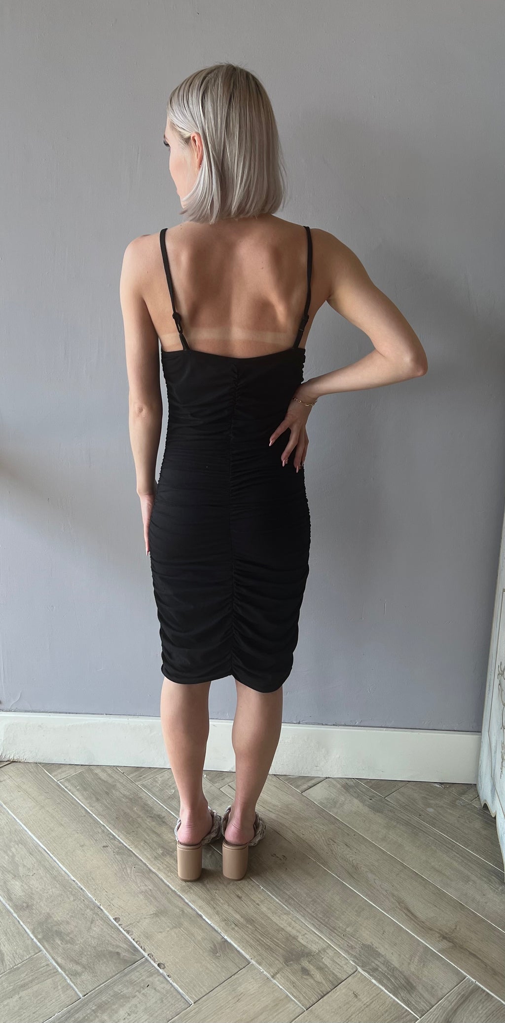 BOBI Shirred FARRAH V-Neck Modal Jersey Cami Dress