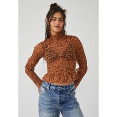 FREE PEOPLE Smocked  HELLO THERE Mesh Top