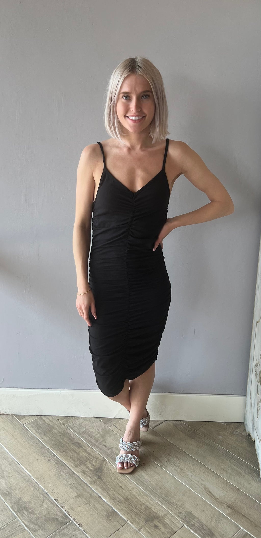 BOBI Shirred FARRAH V-Neck Modal Jersey Cami Dress