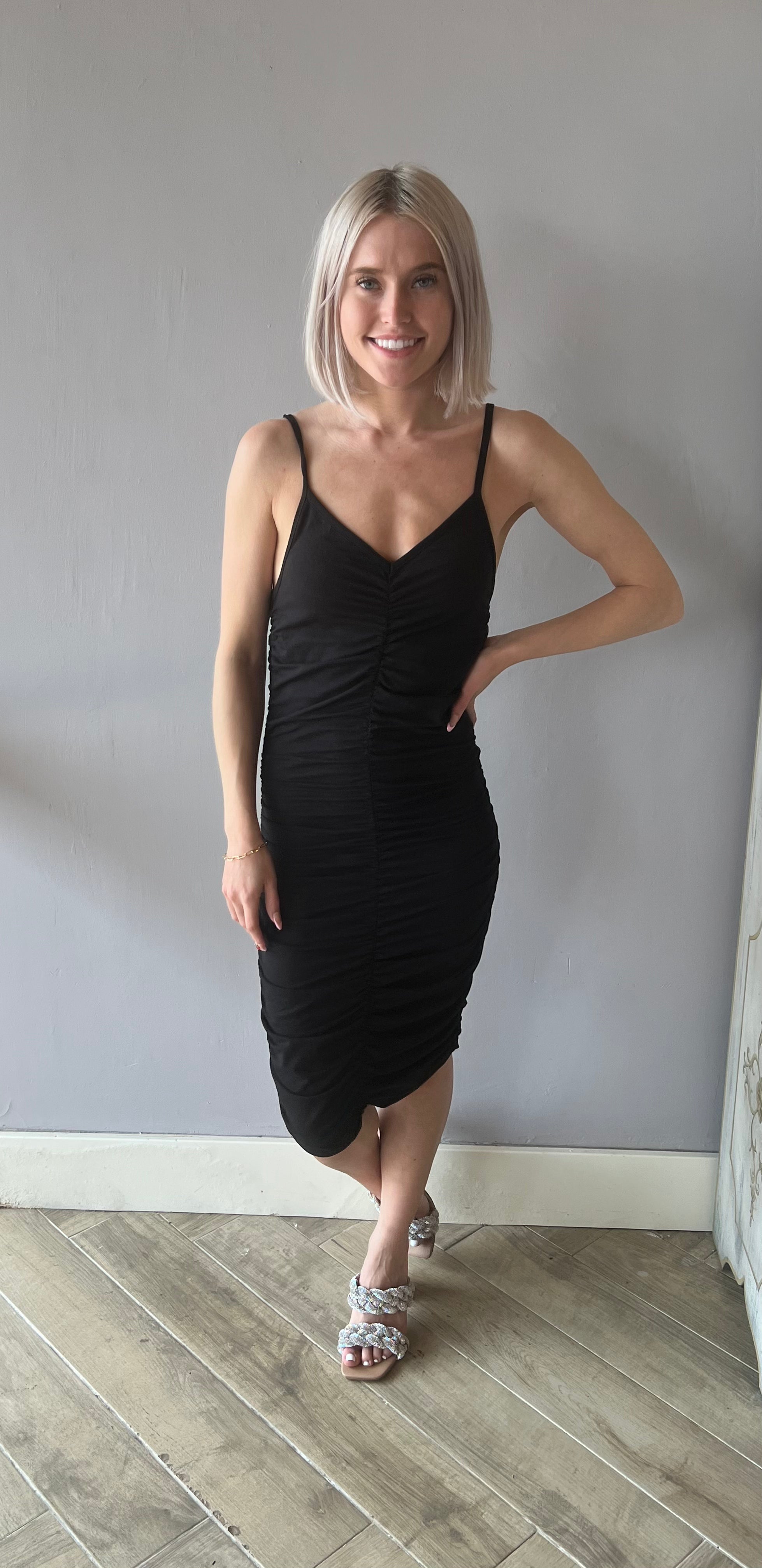 BOBI Shirred FARRAH V-Neck Modal Jersey Cami Dress