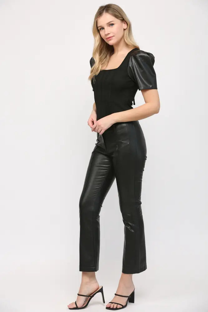 PLEASURE Vegan Leather PuffSleeve Top