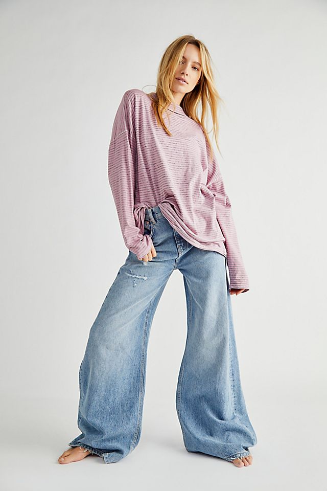 FREE PEOPLE Oversize Stripe BE FREE MockNeck Tunic Top