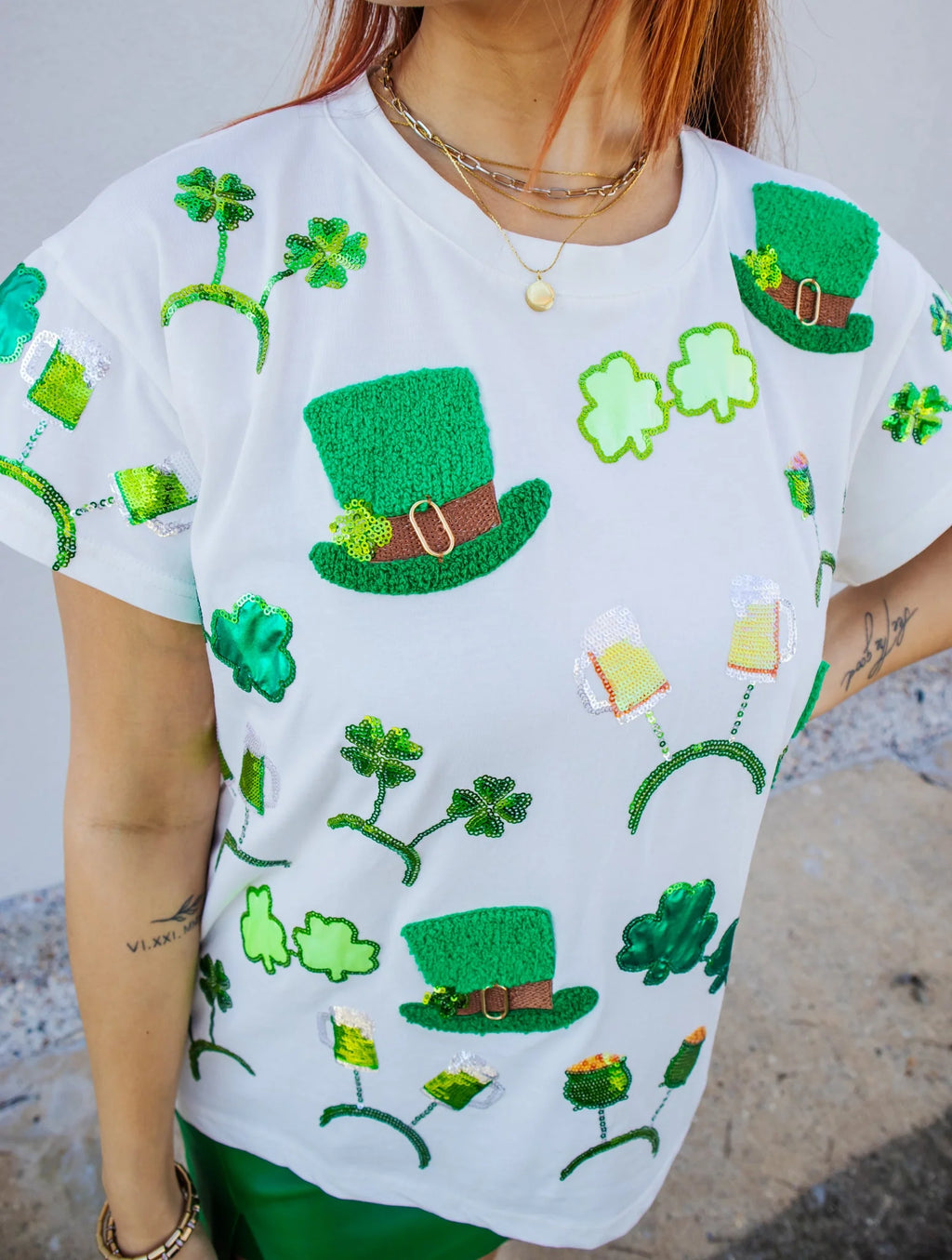 QUEEN OF SPARKLES Sequin ST PATRICK’S Icon Tee Top