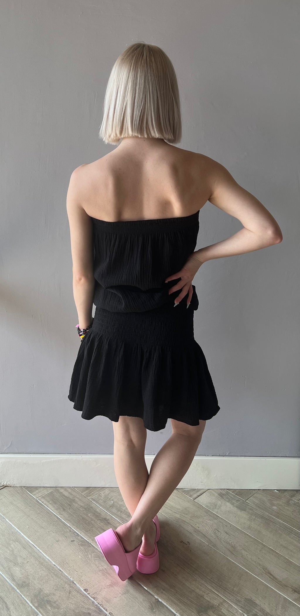 BOBI Gauze TREMBLE Strapless SmockWaist Dress