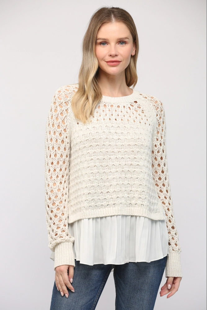 TAYLOR Contrast Pleated Hem Sweater Top