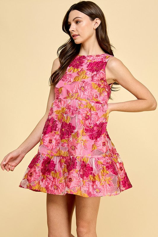 BASK Jacquard Floral Babydoll Dress