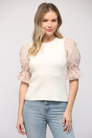 SWEETPEA Contrast Embroidered Sleeve Sweater Top