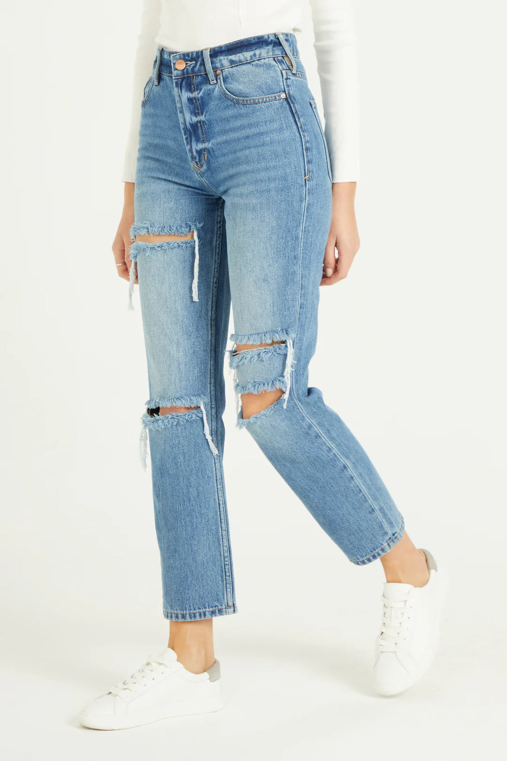 DEAR JOHN SuperHiRise JODI Distressed StraightLeg Jeans