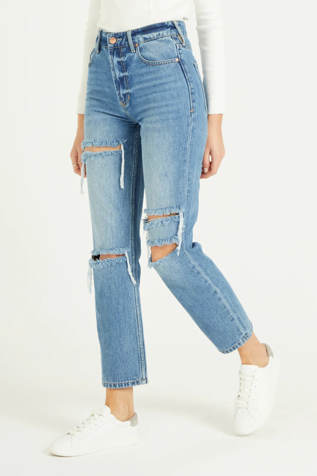 DEAR JOHN SuperHiRise JODI Distressed StraightLeg Jeans