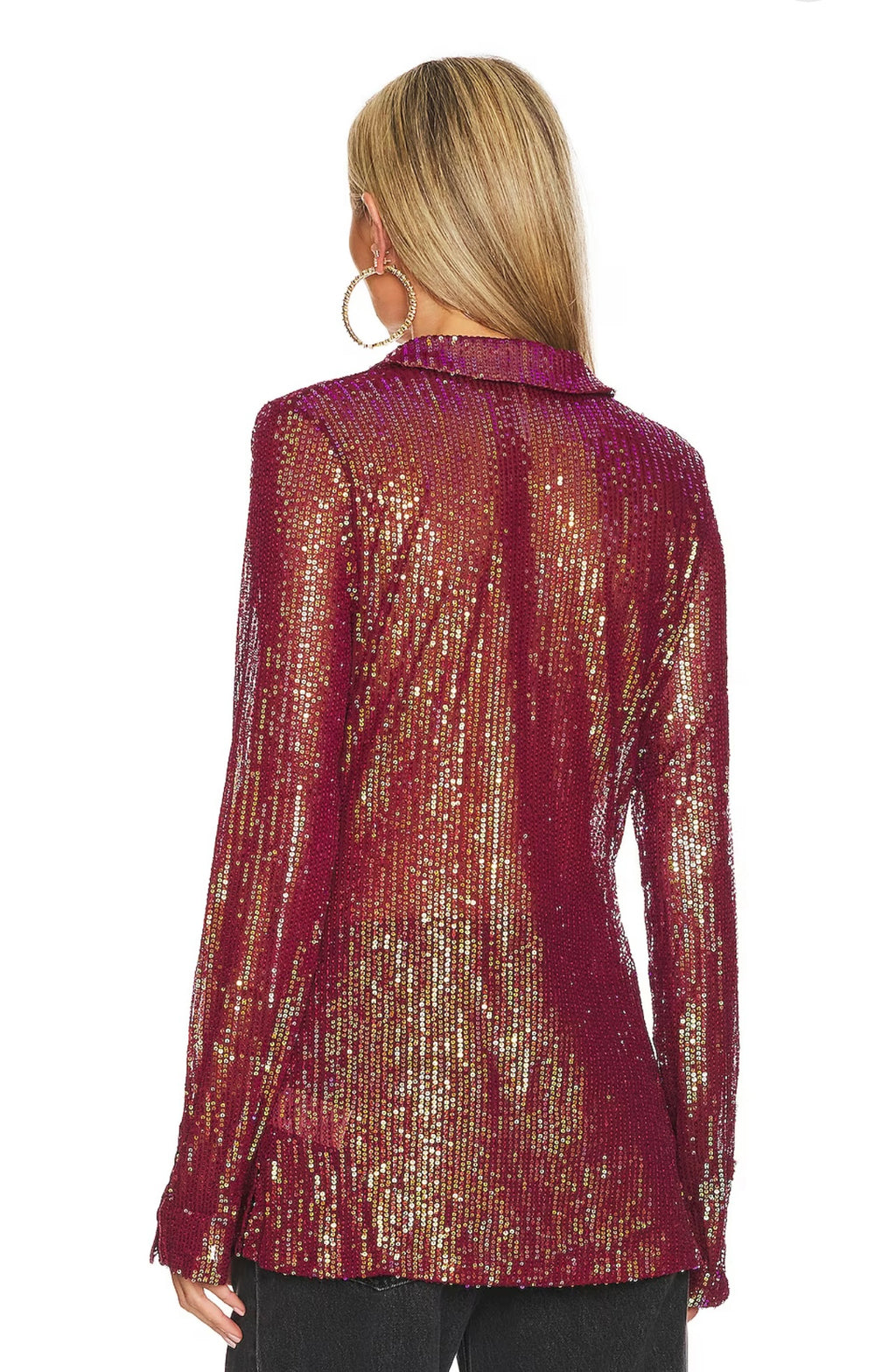 FREE PEOPLE Long Sleeve SEQUIN SHIRTEE ButtonDown Top