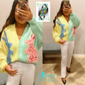 QUEEN OF SPARKLES Colorblock BUNNY Cardigan Top