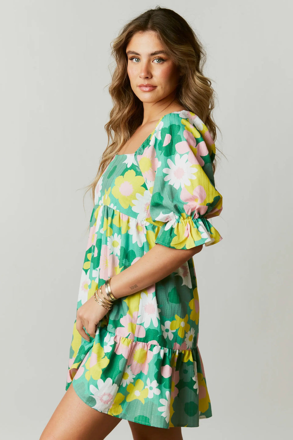 BRACED Floral PuffSleeve Dress