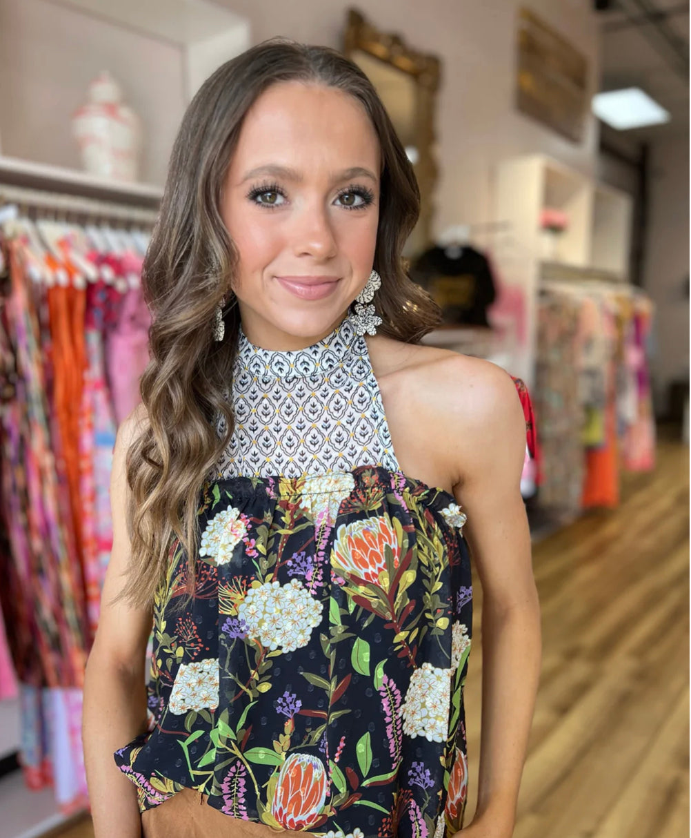 SERIES Mixprint Halter Neck Top