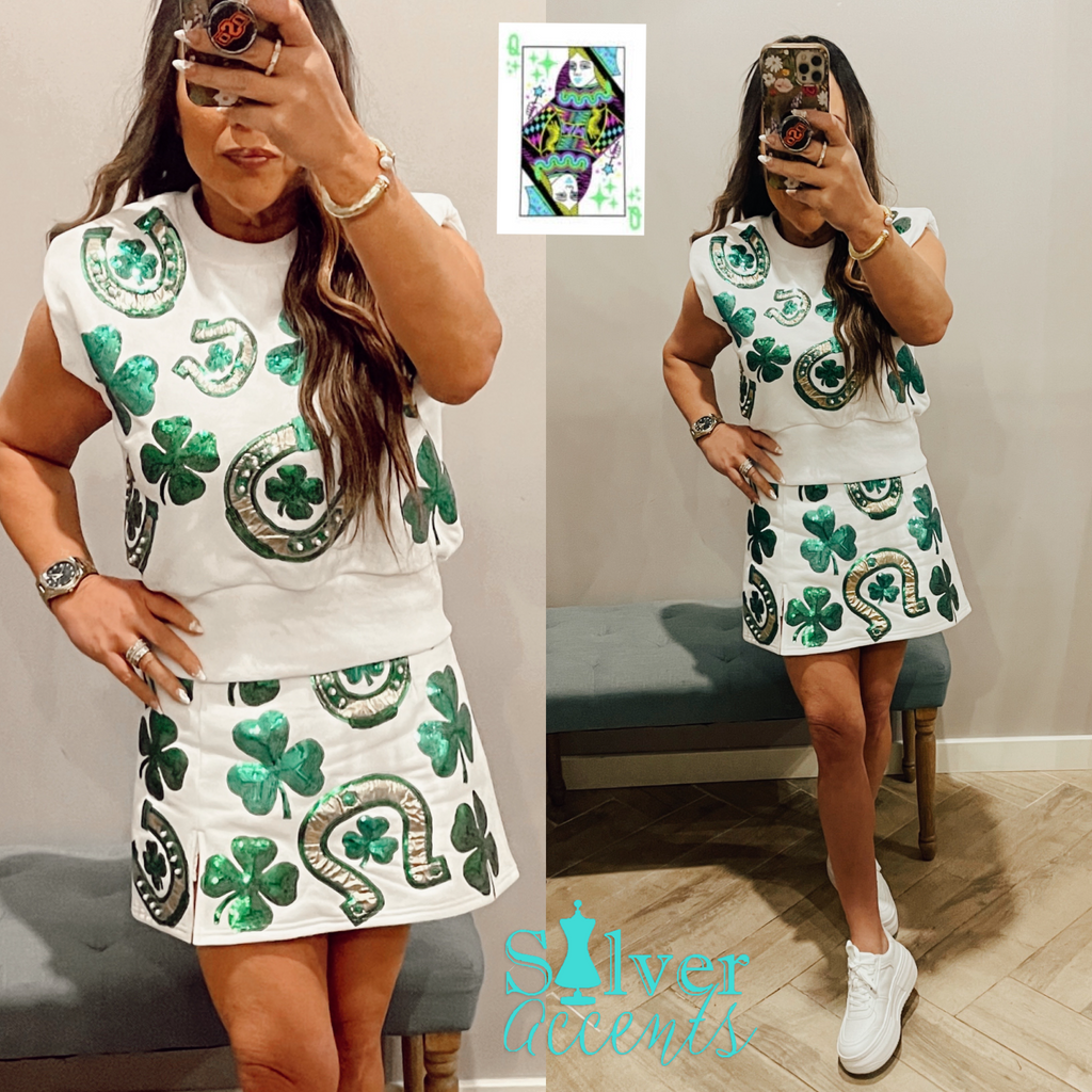 QUEEN OF SPARKLES Sequin HORSESHOE & CLOVER Skort