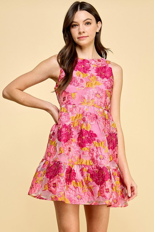 BASK Jacquard Floral Babydoll Dress