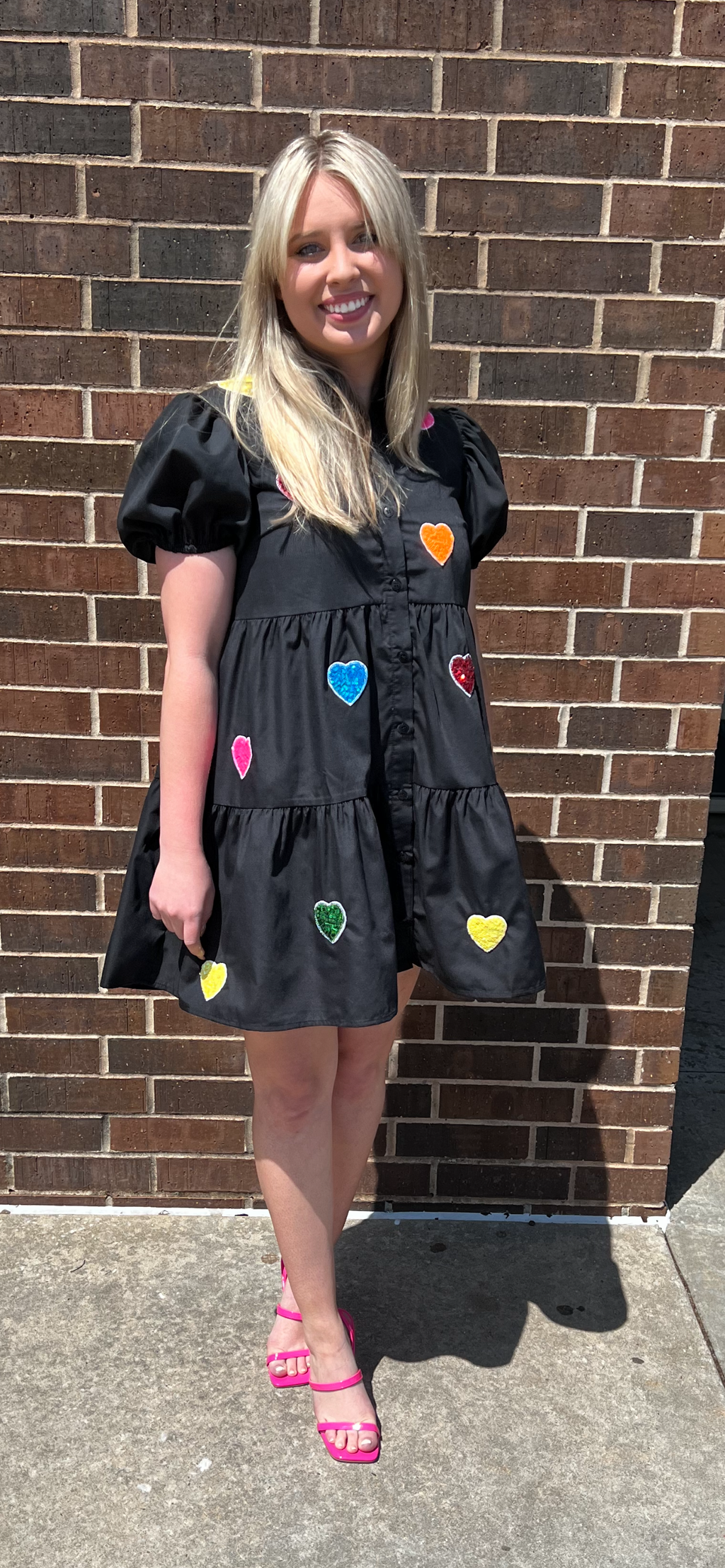 QUEEN OF HEARTS Short~Sleeve Sequin Heart Dress