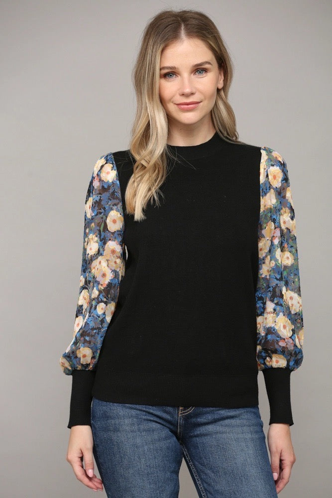 DYLAN Contrast BurnOut Floral Sleeve Top