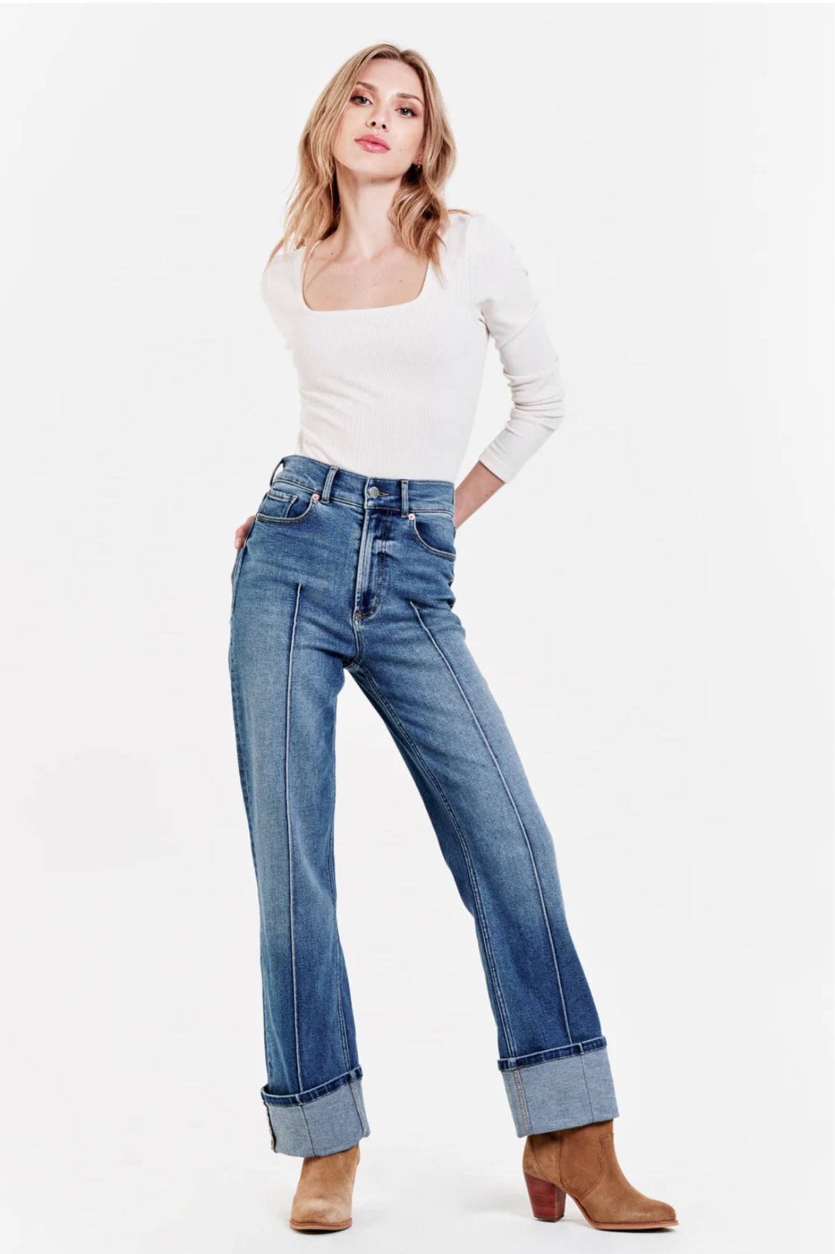 DEAR JOHN Super High Rise HOLLY Cuffed Straight Jeans Justice