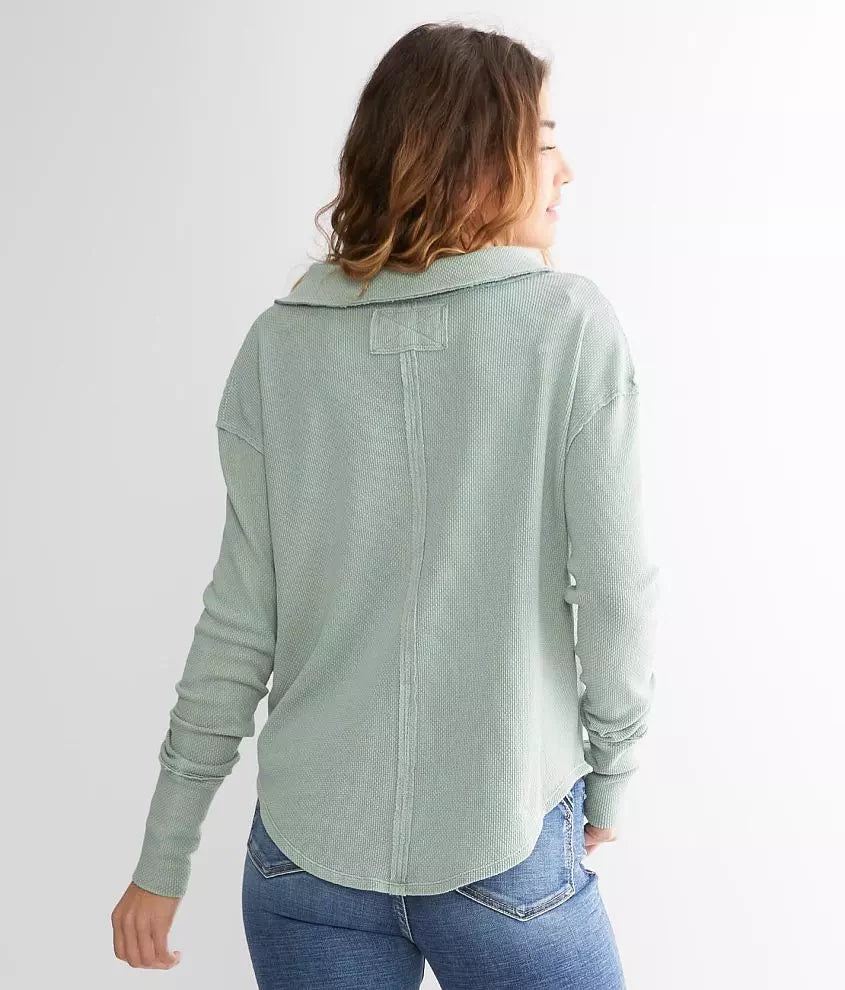 FREE PEOPLE Thermal ANAKIN Collared Thumbhole CurveHem Top