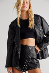 FREE PEOPLE VeganLeather  EMMY Studded Mini Skort