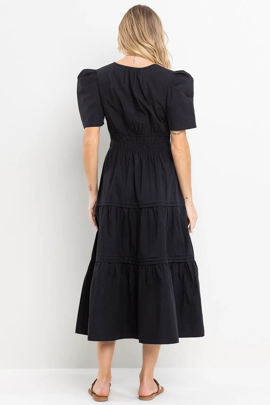 THEORY V-Neck Tiered PuffSleeve Maxi Dress