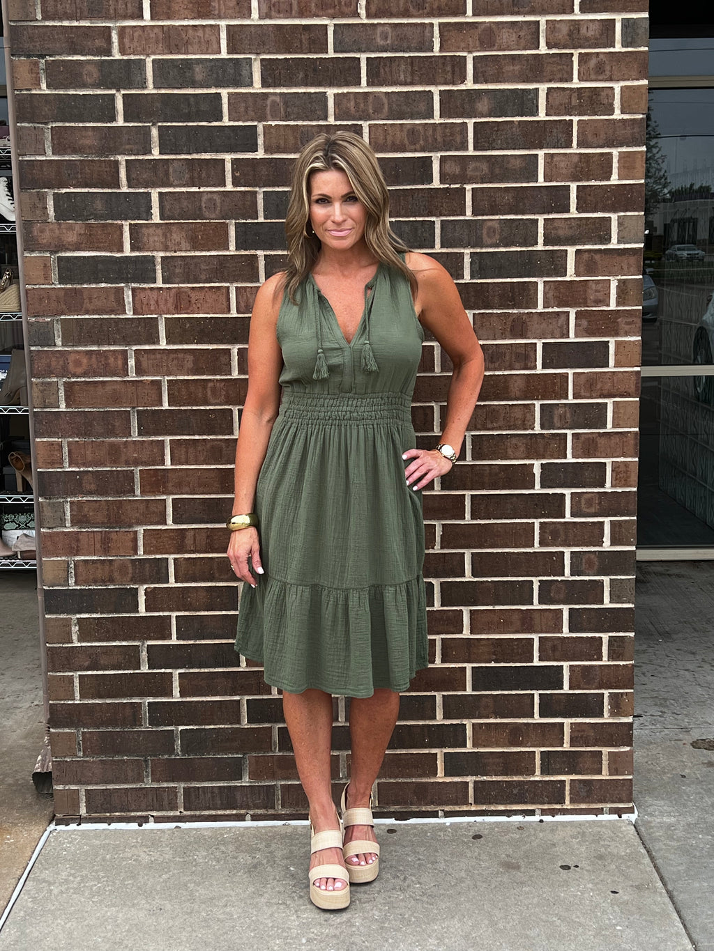 BOBI BeachGauze MARKED SpiltNeck Tassel Dress