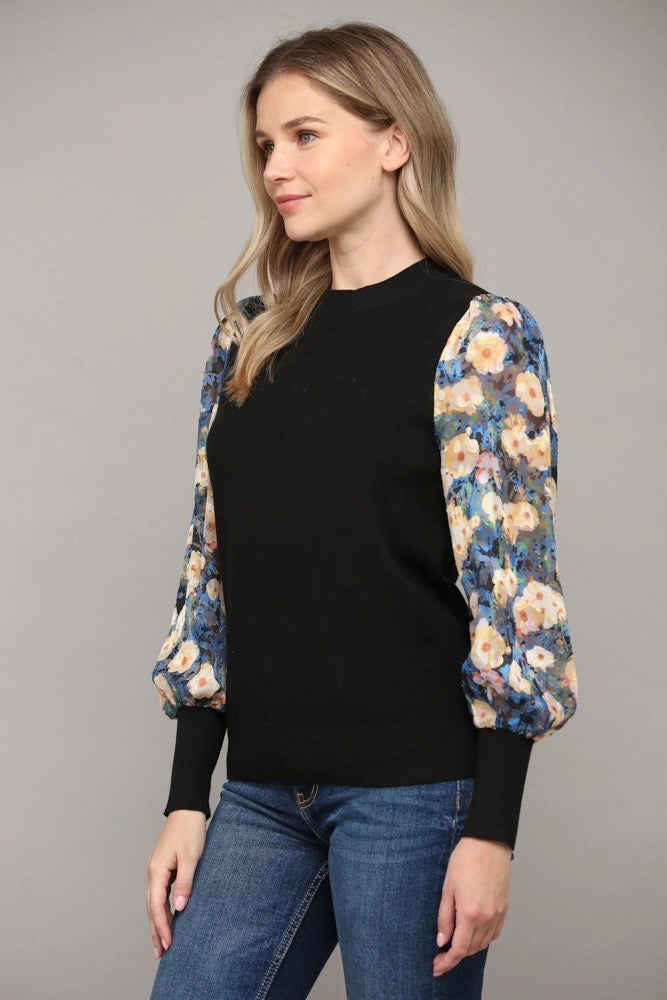 DYLAN Contrast BurnOut Floral Sleeve Top