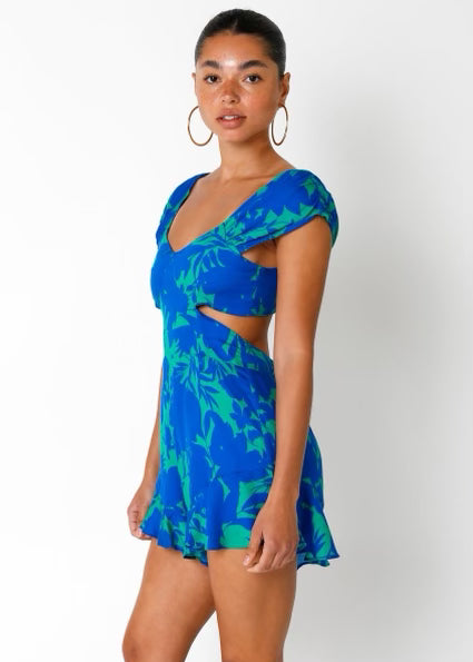 PEONY 2~Tone Floral Cut~Out Ruffle Romper