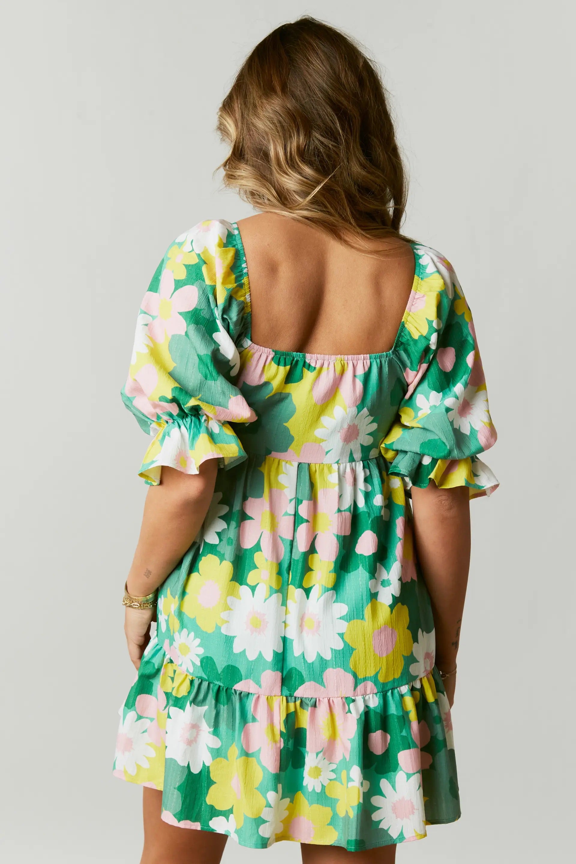 BRACED Floral PuffSleeve Dress