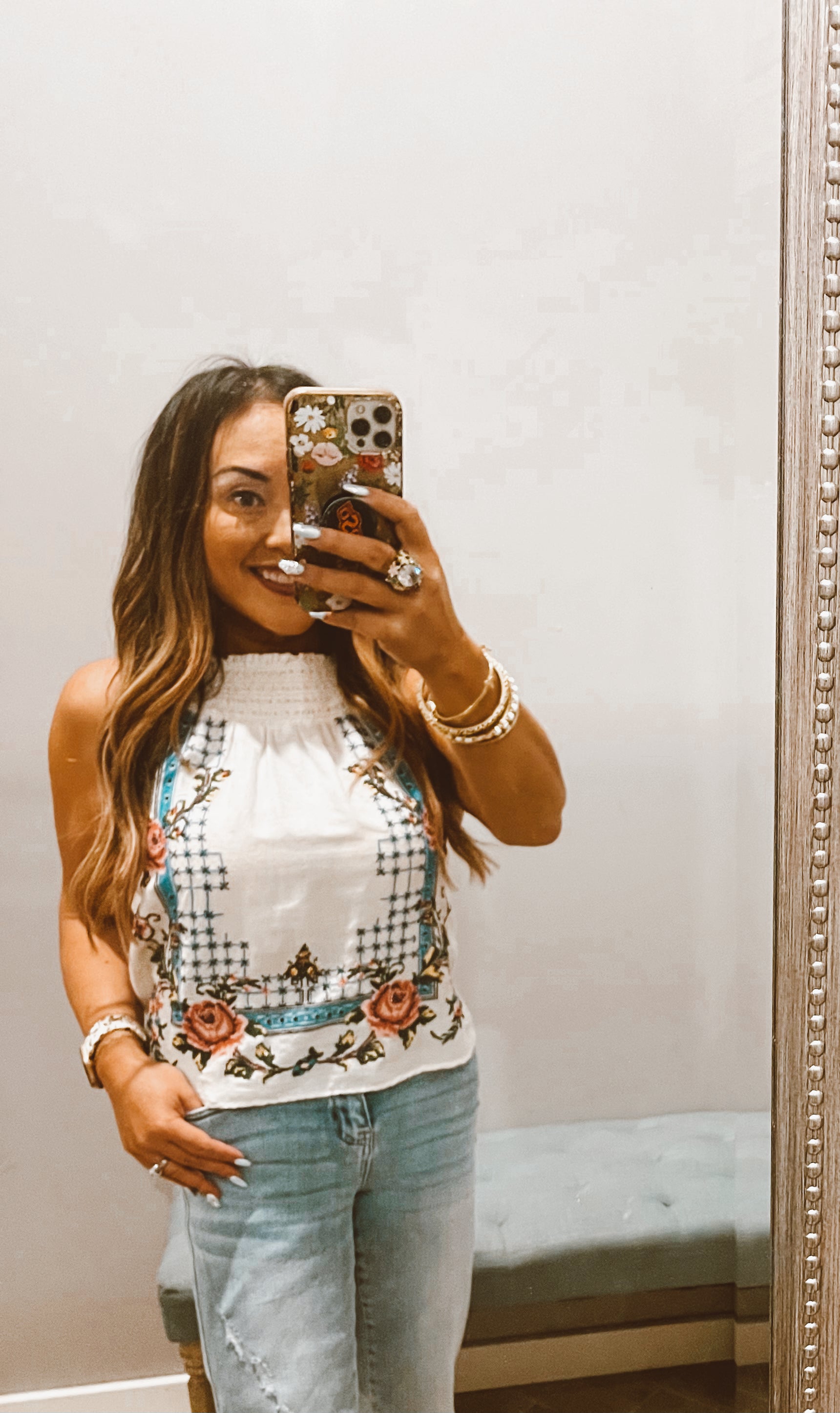 FREE PEOPLE Embroidered HONEY PIE Ivory Tank Top