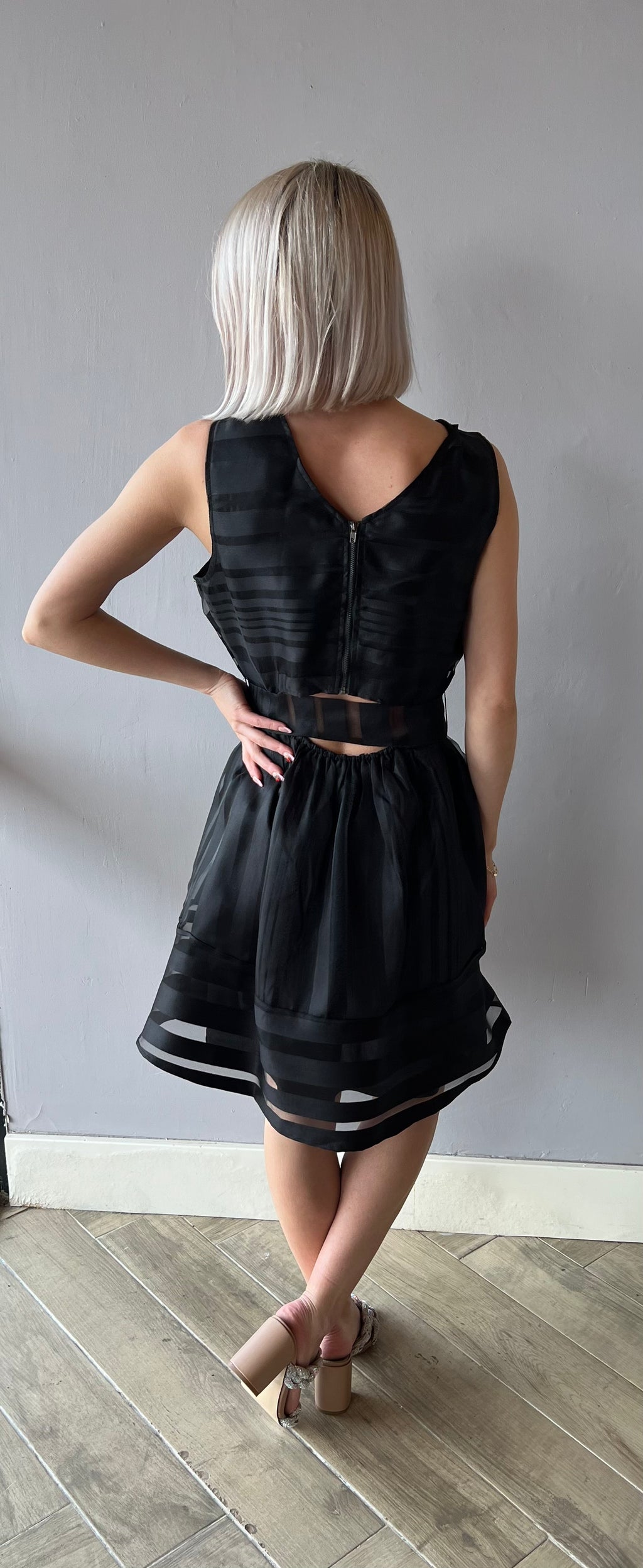 TRYST Stripe Organza TieWaist Dress