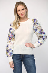 LUCY Contrast Jacquard Sleeve Sweater