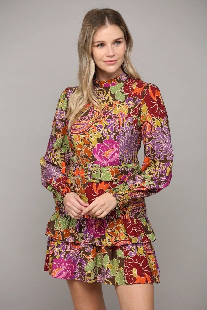 RIO Floral Belted Ruffle Skirt Dress
