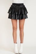 NOVEL StudFringe Tier VeganLeather Skirt