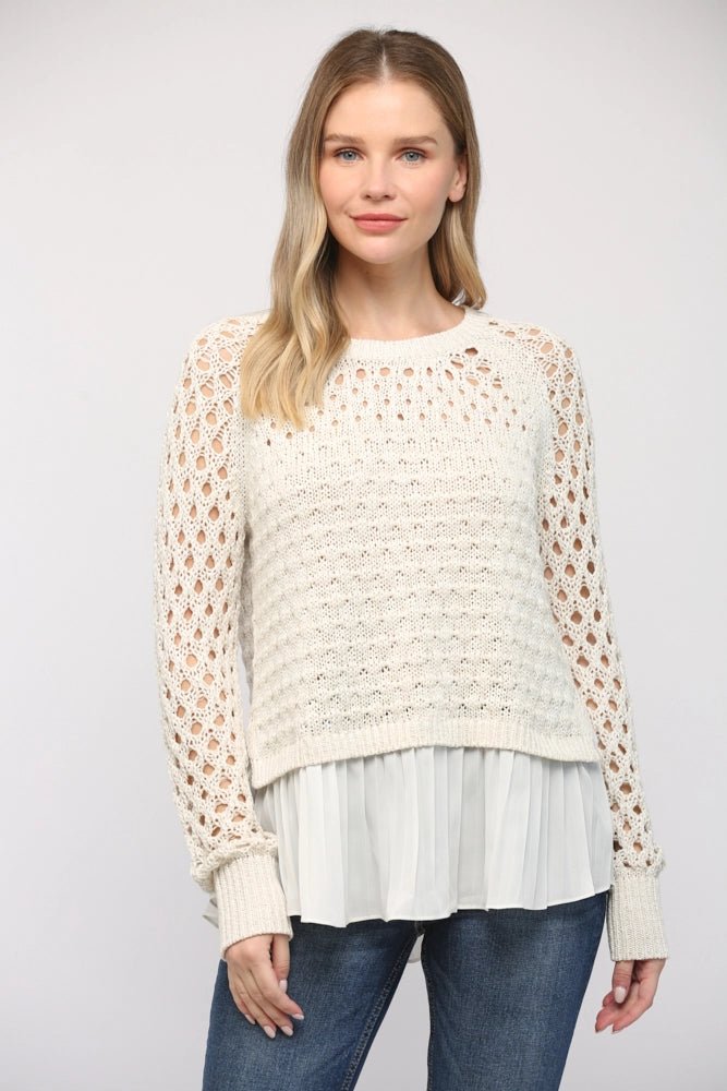 TAYLOR Contrast Pleated Hem Sweater Top
